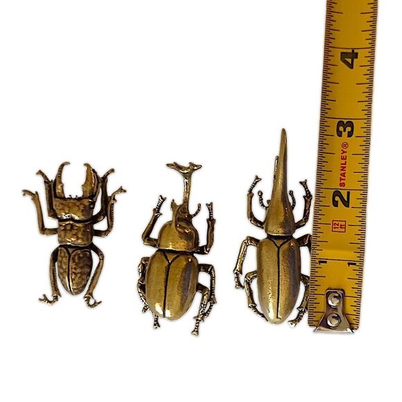 3 Metal Insect Figures Bugs Beetles Gold Tone Steampunk Halloween Cake Topper - Picture 2 of 15